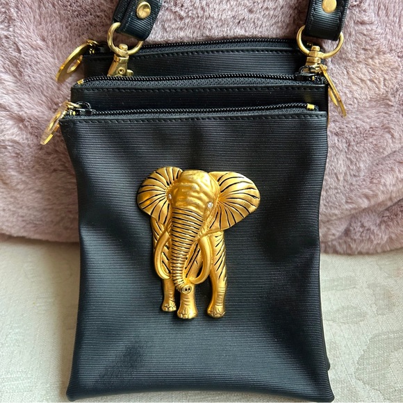 Black Crossbody Bag with Gold Elephant - Picture 6 of 8
